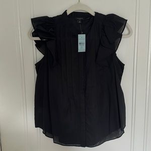 Ann Taylor Petite Black Pintucked Ruffle Top - Size XSP - New With Tags